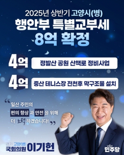 이기헌 의원, 25년 행정안전부 특별교부세 8억 원 확보! 기사 이미지